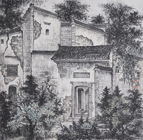 朱正发作品《古民居》 规格：68×68cm